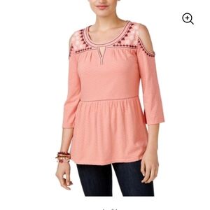 Style&co boho/bohemiam embroidery accent baby doll blouse xs